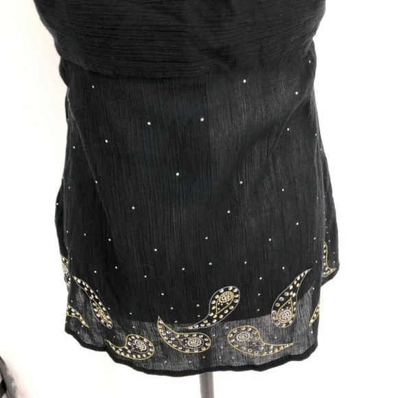 NWT Marciano Black Cotton Halter Top  w Gold Studded Paisley Embroidery size L - Picture 8 of 15